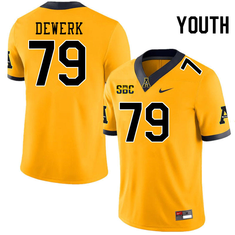 Youth #79 Andres Dewerk Appalachian State Mountaineers College Football Jerseys Stitched-Gold